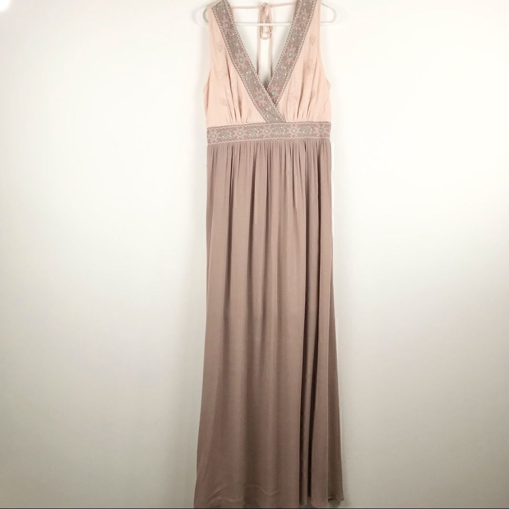 Soiéblu Taupe and Blush Embroidered Maxi Dress